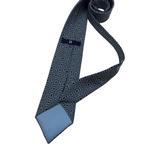 HERMÈS RARE VINTAGE 139 SA Black/Blue Geometric Silk LUXURY Tie FRANCE - Picture 2 of 5